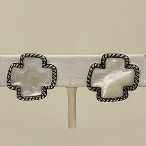 Carolyn Pollock Mother of Pearl Sterling Cross Clip Earrings